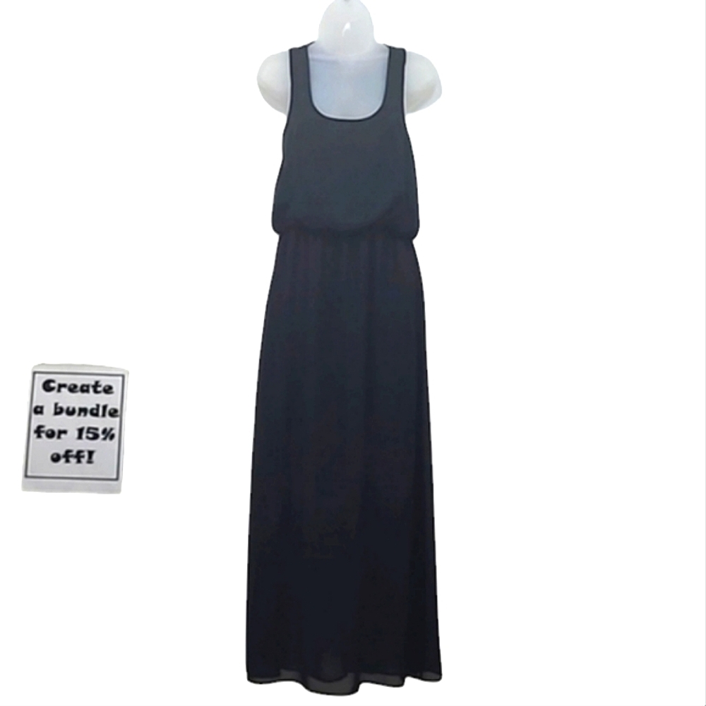 Malloy Maxi Dress Evening Sheer Flowy Skirt Solid Mini Lining Keyhole Back NWT